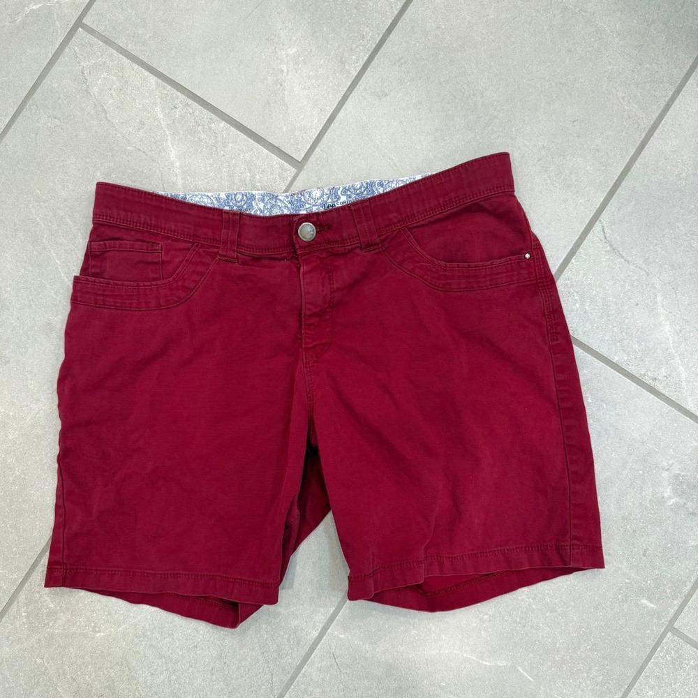 Lee Comfort Waistband Shorts Womens 12 Burgundy Red Mid Rise Casual Cotton Blend